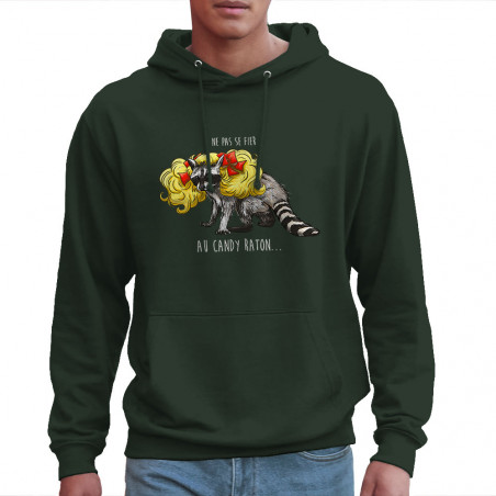 Sweat homme à capuche vert foncé Candy Raton (Mr Mouton,Animaux,Humour)