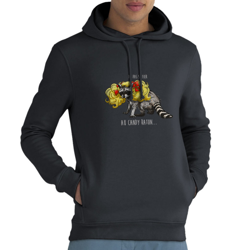Sweat homme à capuche coton bio gris anthracite Candy Raton (Mr Mouton,Animaux,Humour)