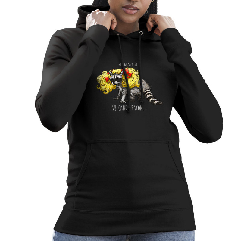 Sweat femme à capuche noir Candy Raton (Mr Mouton,Animaux,Humour)