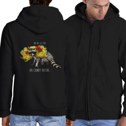 Sweat homme à capuche zippé noir Candy Raton (Mr Mouton,Animaux,Humour)