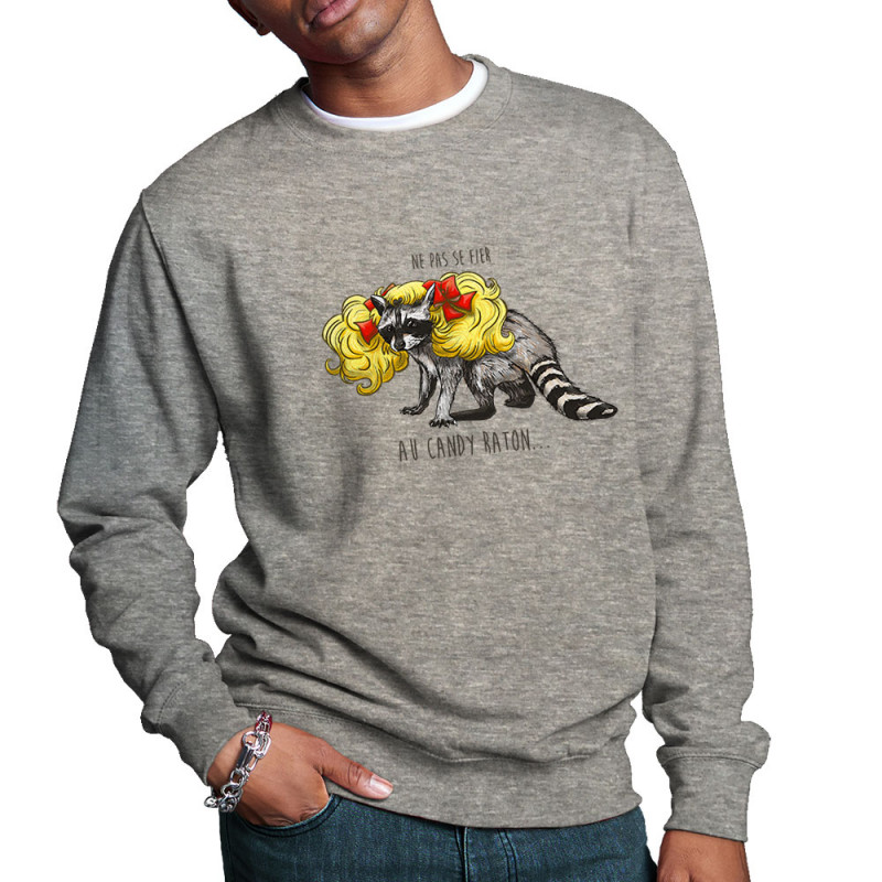 Sweat homme col rond gris chiné Candy Raton (Mr Mouton,Animaux,Humour)