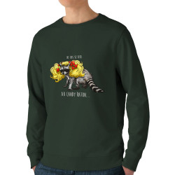 Sweat homme bio col rond vert foncé Candy Raton (Mr Mouton,Animaux,Humour)