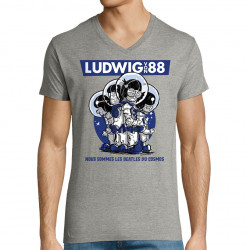 T-shirt homme col V gris chiné Les Beatles du cosmos (Ludwig Von 88)
