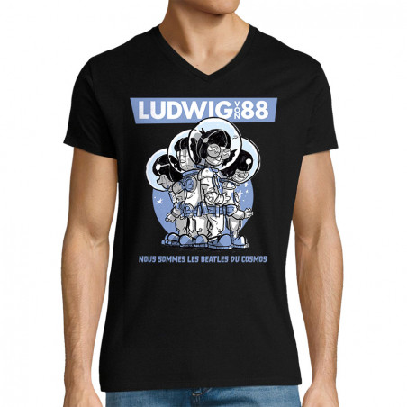 T-shirt homme col V noir Les Beatles du cosmos (Ludwig Von 88)