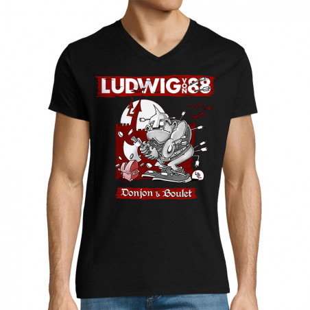 T-shirt homme col V noir Donjon et boulet (Ludwig Von 88)