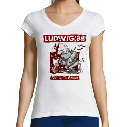 T-shirt femme col V blanc Donjon et boulet (Ludwig Von 88)