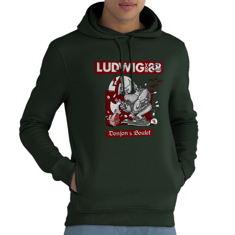 Sweat homme à capuche coton bio vert foncé Donjon et boulet (Ludwig Von 88)