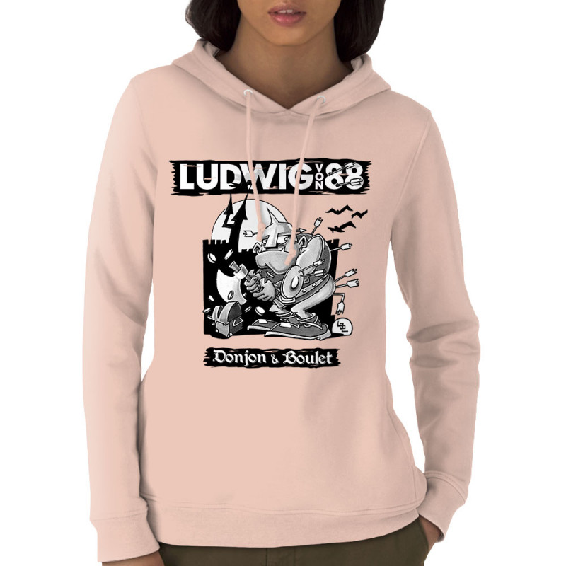 Sweat femme à capuche coton bio rose clair Donjon et boulet (Ludwig Von 88)
