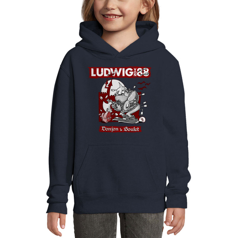Sweat enfant à capuche bleu marine Donjon et boulet (Ludwig Von 88)