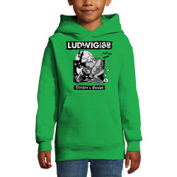 Sweat enfant à capuche vert prairie Donjon et boulet (Ludwig Von 88)