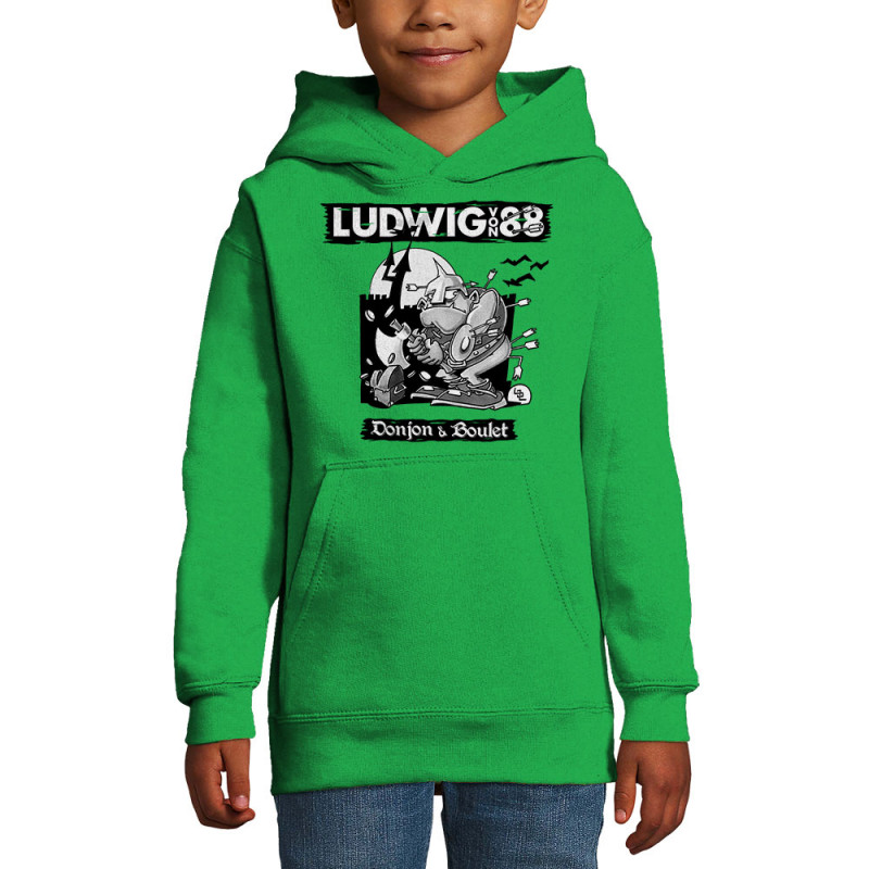 Sweat enfant à capuche vert prairie Donjon et boulet (Ludwig Von 88)