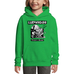 Sweat enfant à capuche vert prairie Donjon et boulet (Ludwig Von 88)