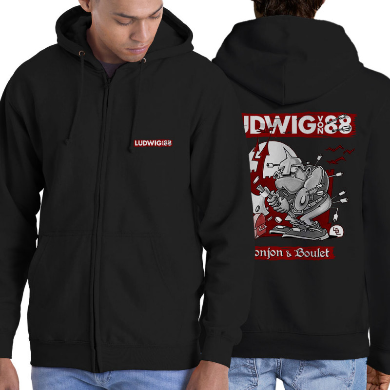 Sweat homme à capuche zippé noir Donjon et boulet (Ludwig Von 88)