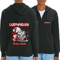 Sweat femme zippé à capuche coton bio noir Donjon et boulet (Ludwig Von 88)