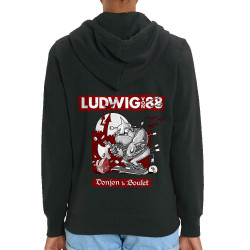 Sweat femme zippé à capuche coton bio noir Donjon et boulet (Ludwig Von 88)