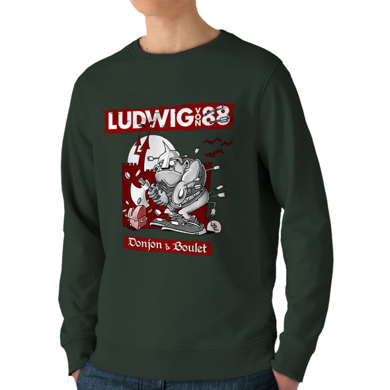 Sweat homme bio col rond vert foncé Donjon et boulet (Ludwig Von 88)