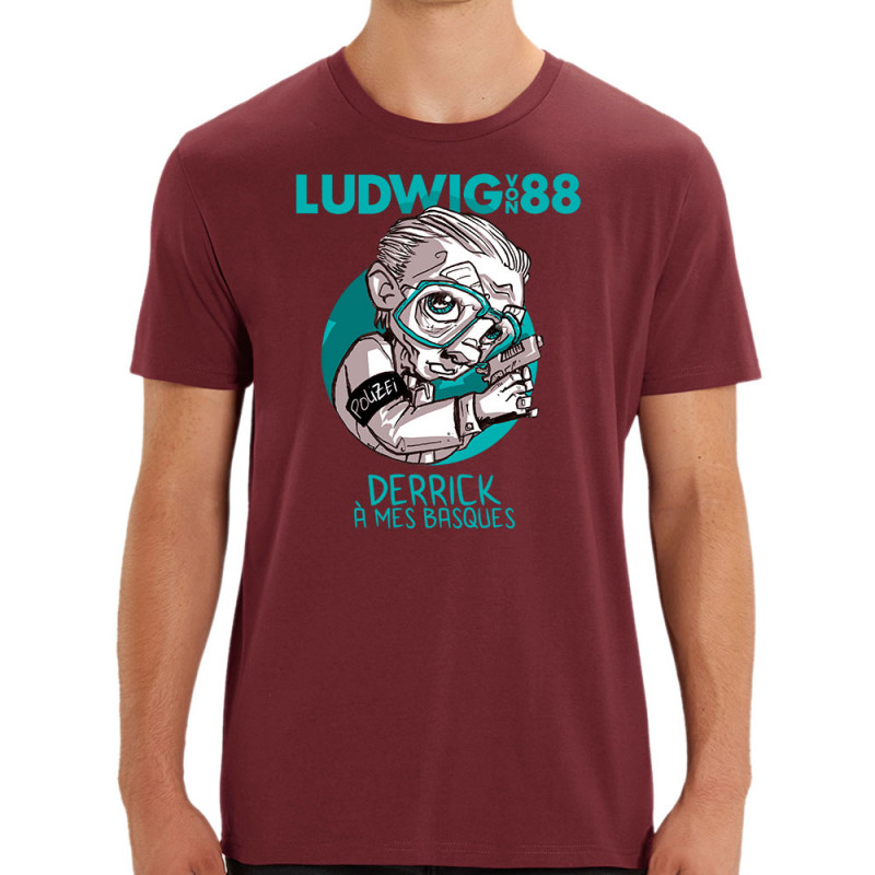 T-shirt homme coton bio bordeaux Derrick à mes basques (Ludwig Von 88)