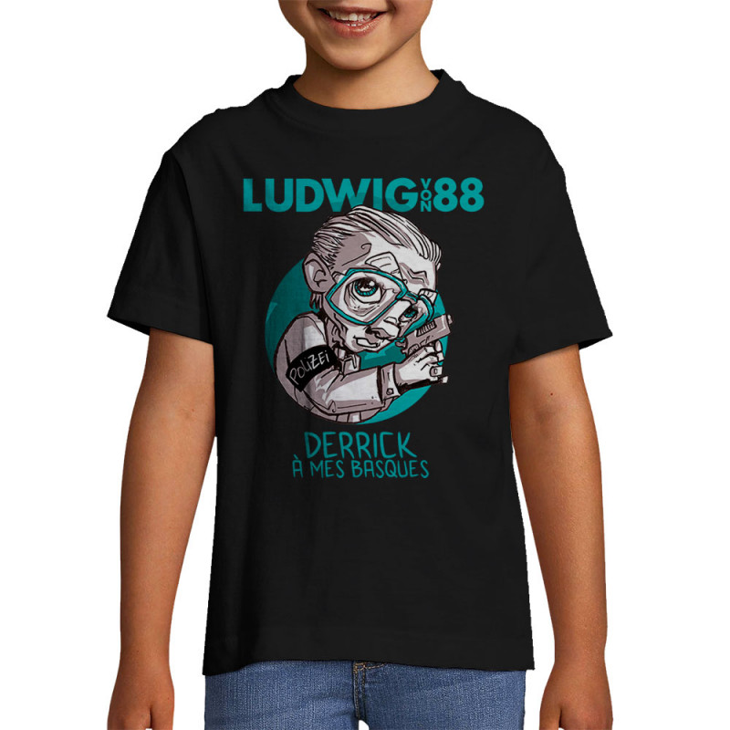 T-shirt enfant noir Derrick à mes basques (Ludwig Von 88)