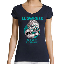 T-shirt femme col V bleu marine Derrick à mes basques (Ludwig Von 88)