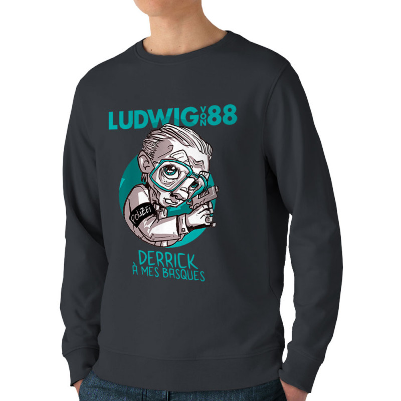 Sweat homme bio col rond gris anthracite Derrick à mes basques (Ludwig Von 88)