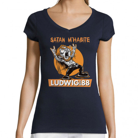 T-shirt femme col V "Satan...