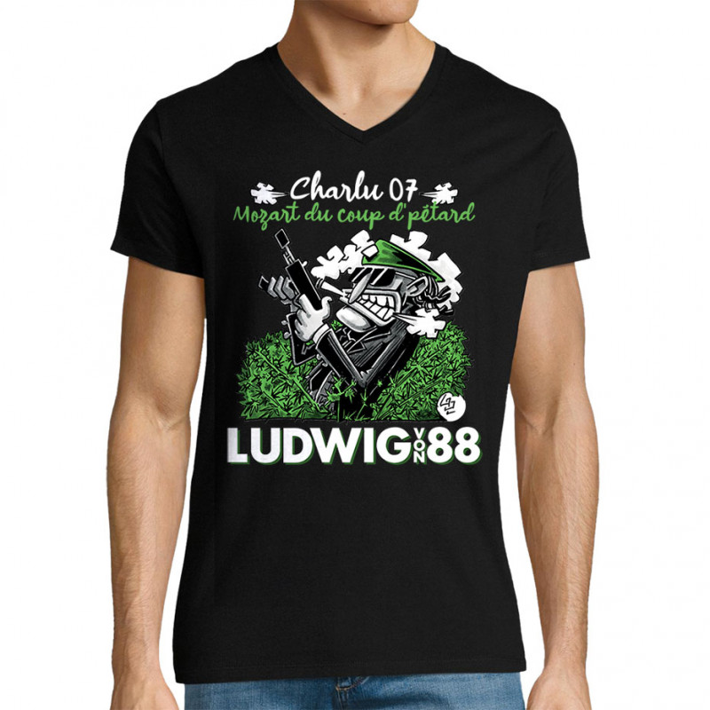 T-shirt homme col V noir Charlu 07 (Ludwig Von 88,Laul)