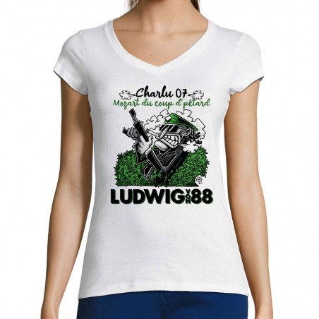 T-shirt femme col V blanc Charlu 07 (Ludwig Von 88,Laul)