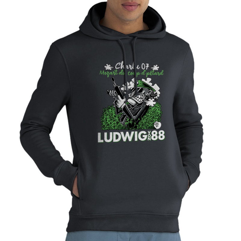 Sweat homme à capuche coton bio gris anthracite Charlu 07 (Ludwig Von 88,Laul)