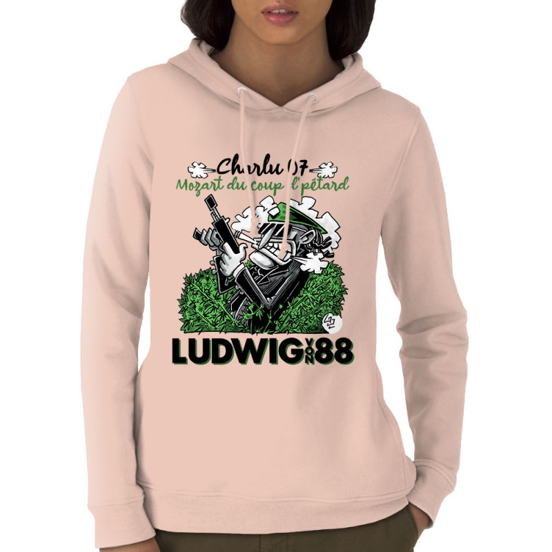Sweat femme à capuche coton bio rose clair Charlu 07 (Ludwig Von 88,Laul)
