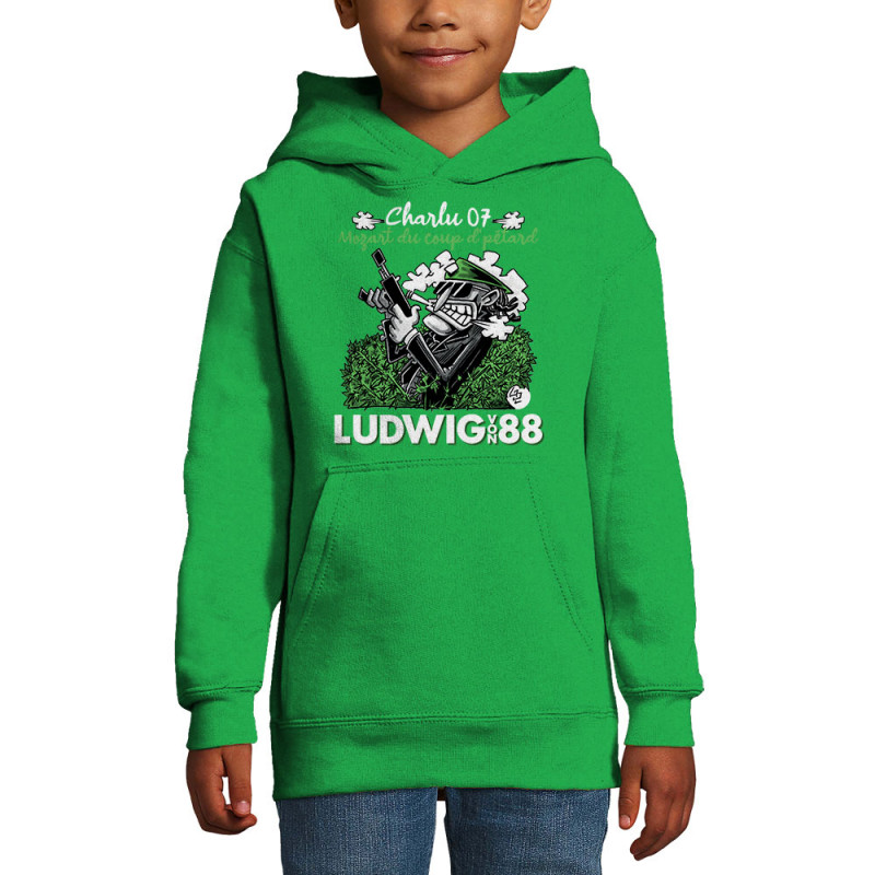 Sweat enfant à capuche vert prairie Charlu 07 (Ludwig Von 88,Laul)