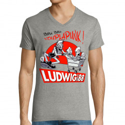 T-shirt homme col V gris chiné Youplapunk (Ludwig Von 88,Rock & Punk,Laul)