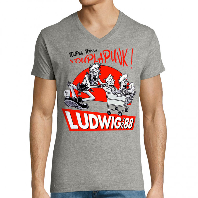 T-shirt homme col V gris chiné Youplapunk (Ludwig Von 88,Rock & Punk,Laul)