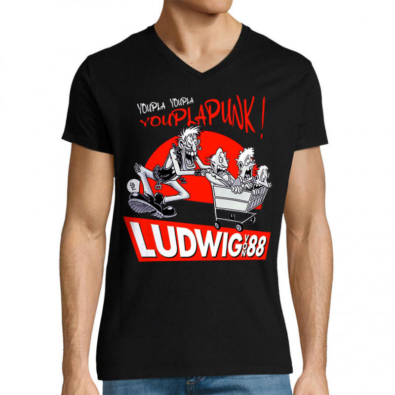 T-shirt homme col V noir Youplapunk (Ludwig Von 88,Rock & Punk,Laul)