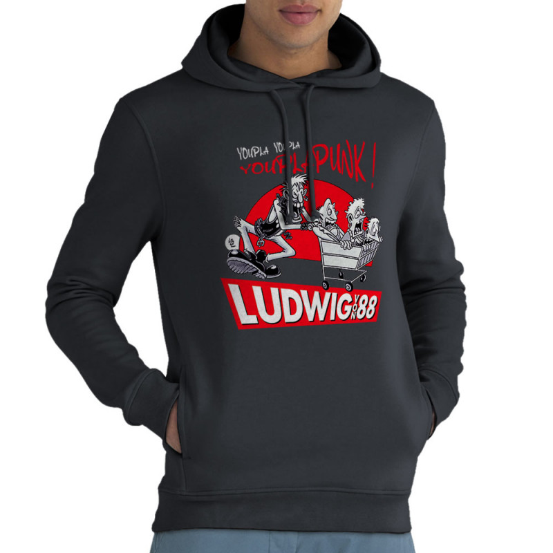 Sweat homme à capuche coton bio gris anthracite Youplapunk (Ludwig Von 88,Rock & Punk,Laul)