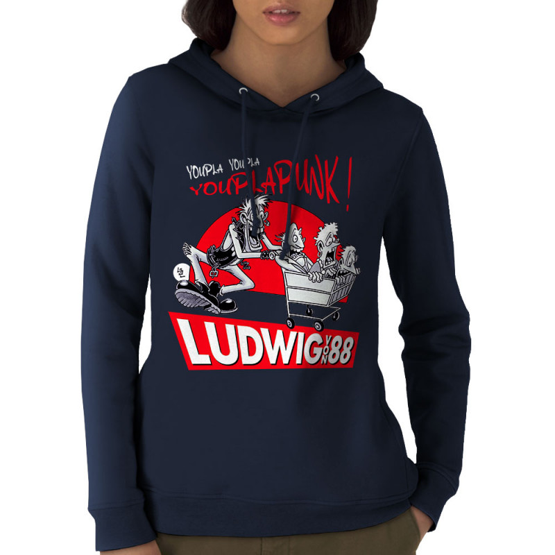 Sweat femme à capuche coton bio bleu marine Youplapunk (Ludwig Von 88,Rock & Punk,Laul)