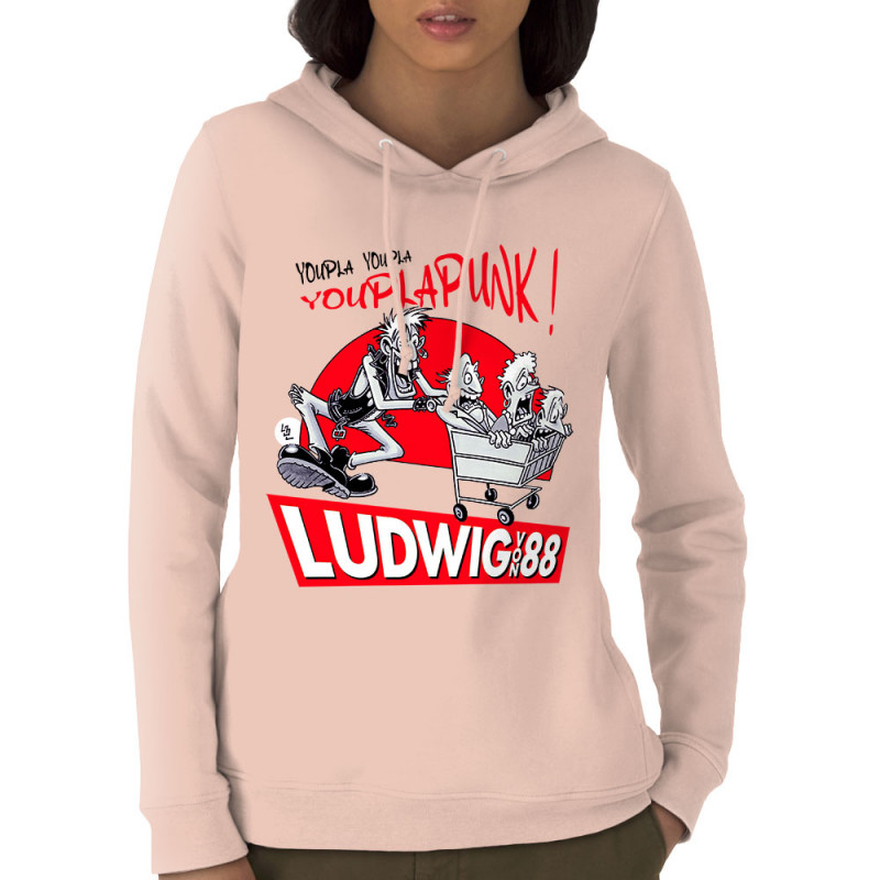 Sweat femme à capuche coton bio rose clair Youplapunk (Ludwig Von 88,Rock & Punk,Laul)