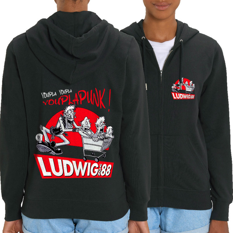 Sweat femme zippé à capuche coton bio noir Youplapunk (Ludwig Von 88,Rock & Punk,Laul)