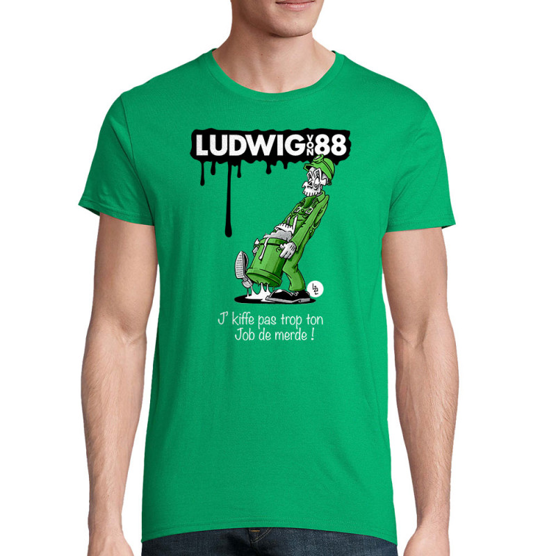 T-shirt homme coton bio vert prairie Job de merde (Ludwig Von 88,Rock & Punk,Laul)