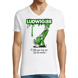 T-shirt homme col V blanc Job de merde (Ludwig Von 88,Rock & Punk,Laul)