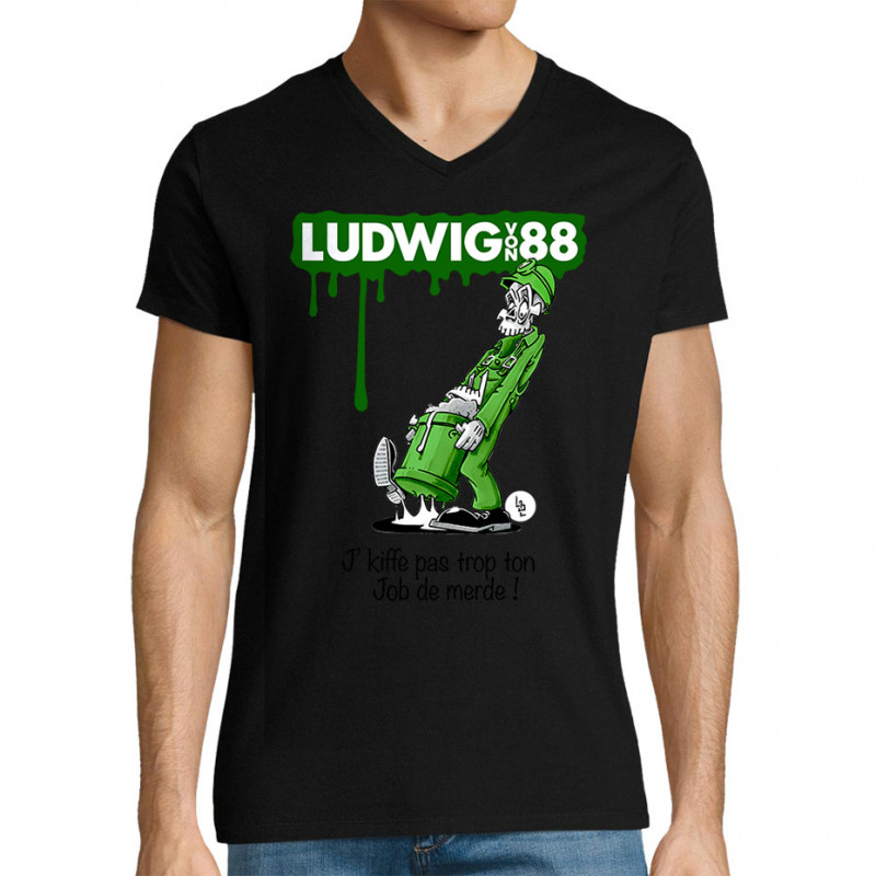 T-shirt homme col V noir Job de merde (Ludwig Von 88,Rock & Punk,Laul)