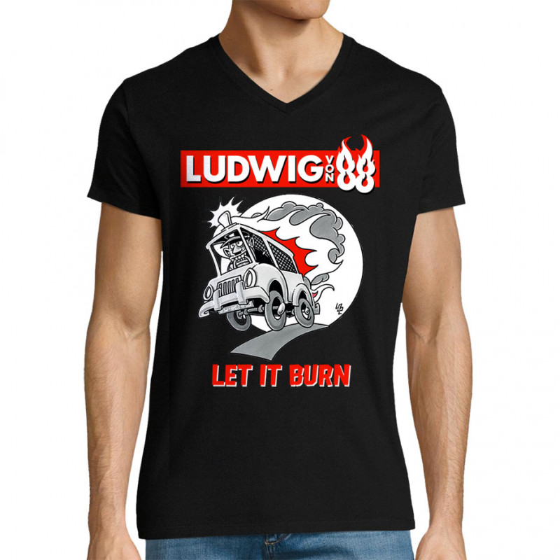 T-shirt homme col V noir Let It Burn (Ludwig Von 88,Rock & Punk,Laul)