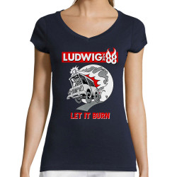T-shirt femme col V bleu marine Let It Burn (Ludwig Von 88,Rock & Punk,Laul)