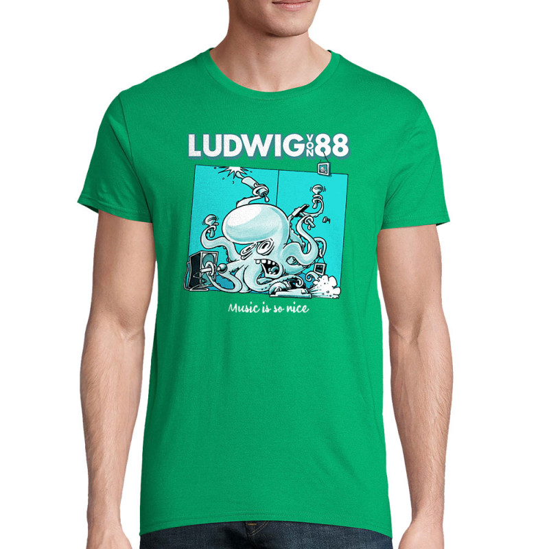 T-shirt homme coton bio vert prairie Voisin Voisine - Music is so nice (Ludwig Von 88,Rock & Punk)