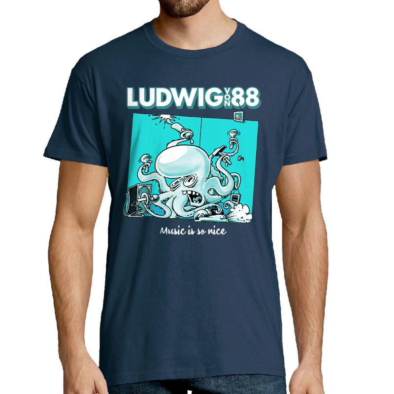 Tee-shirt homme bleu denim Voisin Voisine - Music is so nice (Ludwig Von 88,Rock & Punk)