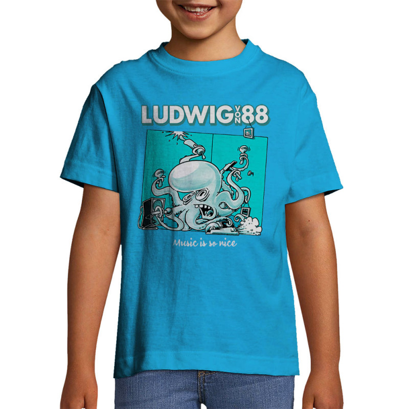 T-shirt enfant bleu azur Voisin Voisine - Music is so nice (Ludwig Von 88,Rock & Punk)