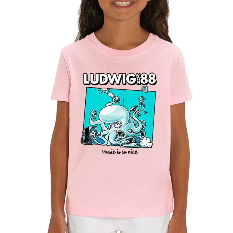 T-shirt enfant coton bio rose clair Voisin Voisine - Music is so nice (Ludwig Von 88,Rock & Punk)