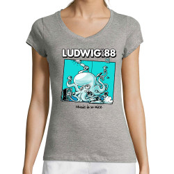 T-shirt femme col V gris chiné Voisin Voisine - Music is so nice (Ludwig Von 88,Rock & Punk)
