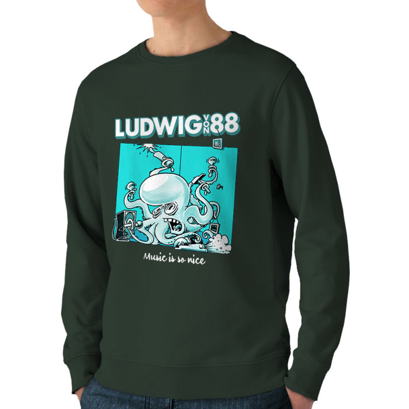 Sweat homme bio col rond vert foncé Voisin Voisine - Music is so nice (Ludwig Von 88,Rock & Punk)