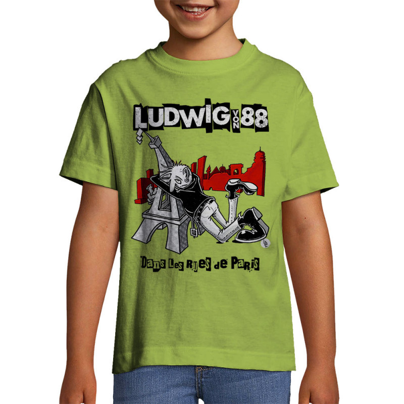 T-shirt enfant vert pomme Dans les rues de Paris (Ludwig Von 88,Rock & Punk,Laul)