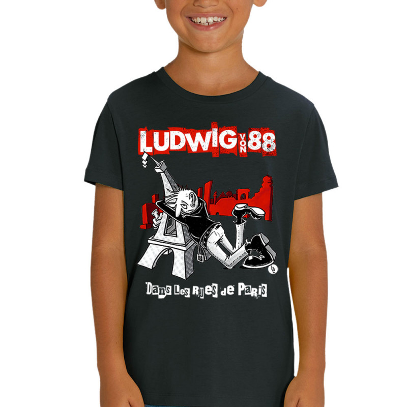T-shirt enfant coton bio noir Dans les rues de Paris (Ludwig Von 88,Rock & Punk,Laul)